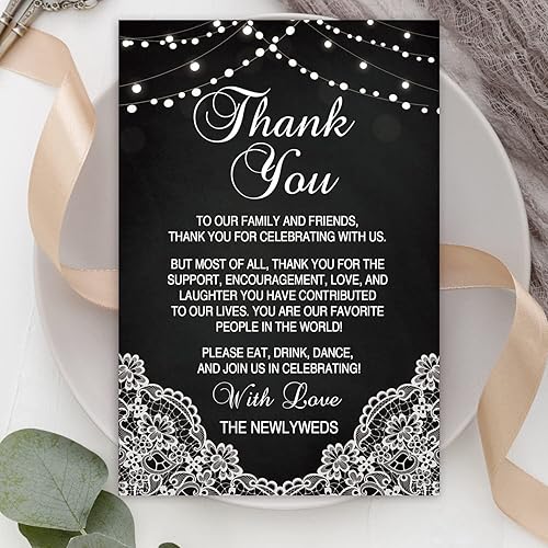 50 tarjetas de agradecimiento rústicas de recepción de boda  Tarjetas de decoración de boda para boda, cena de ensayo de mesa de agradecimiento para