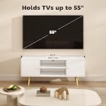 HOMCOM TV Stand Cabinet for TVs up to 55 Inches, Entertainment Unit with Storage Shelves and Wood Legs for Living Room, White