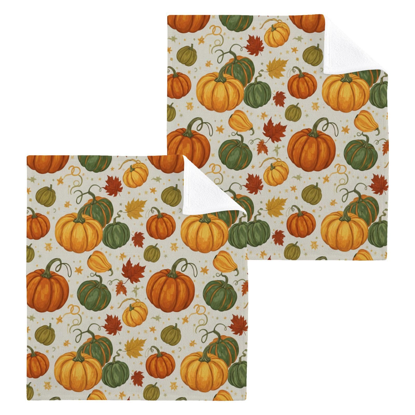 BOESI Maple Pumpkin 12x12in Cotton Washcloth,Soft Absorbent Face Towel