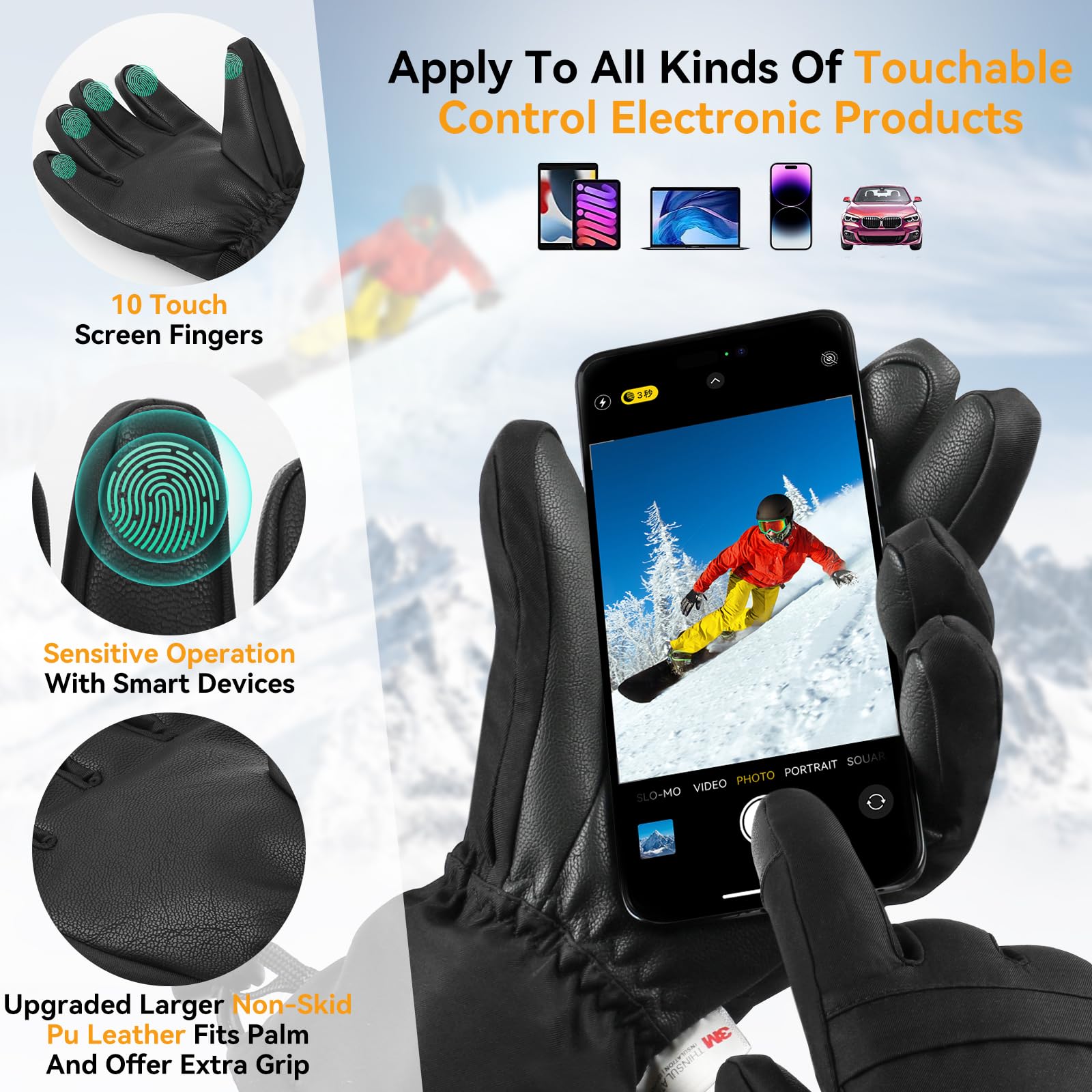 Ski-Handschuhe, Winterhandschuhe, Schneehandschuhe, Ski- und Snowboardhandschuhe für kaltes Wetter, sowohl für Männer als auch für Frauen, geeignet für Eltern und Kinder