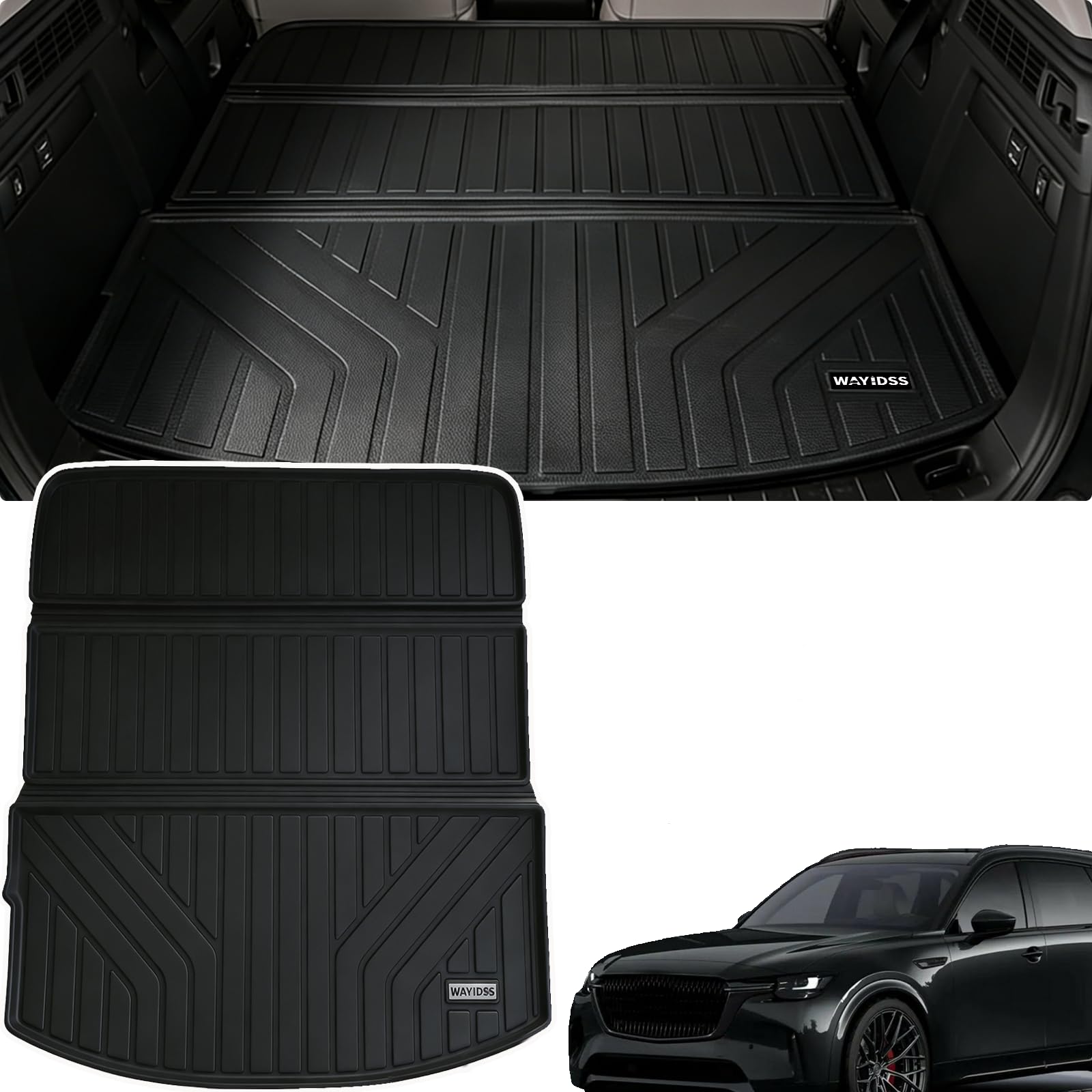 Cargo Mat for 2024 2025 2026 Mazda CX-90(fit Hybrid&Gas)(Fit 6&7&8seat) All Weather TPE Custom Fit Easy Clean Car Trunk Mat for 2024-2026 Mazda CX90 Cargo Liner, CX-90 Cargo Accessories-Black
