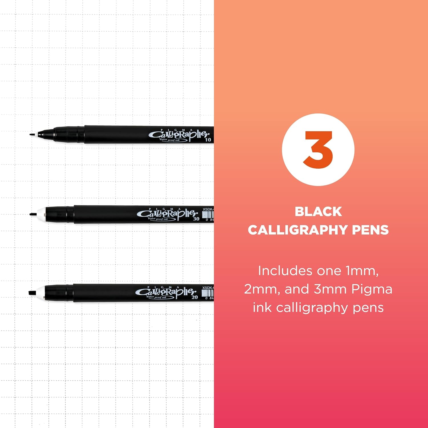 SAKURA 50319 3-Piece Pigma Blister Card Calligrapher Pen Set, Black