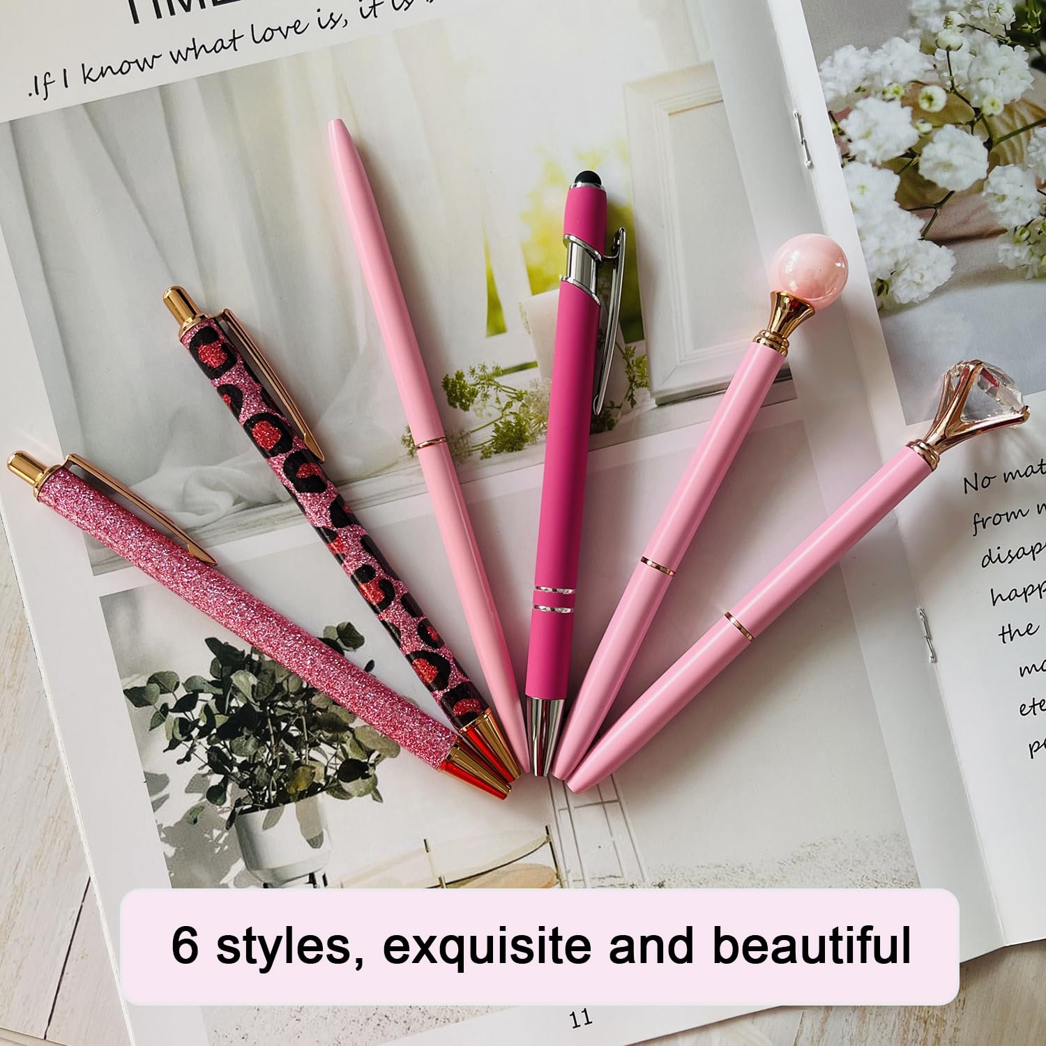 SHUBEIEUMI 6 Pcs Pink Glitter Ballpoint Pens, Creative Pen Gift for Colleagues Adults for Men Women, School, Office, Home, Drawing - Image 4