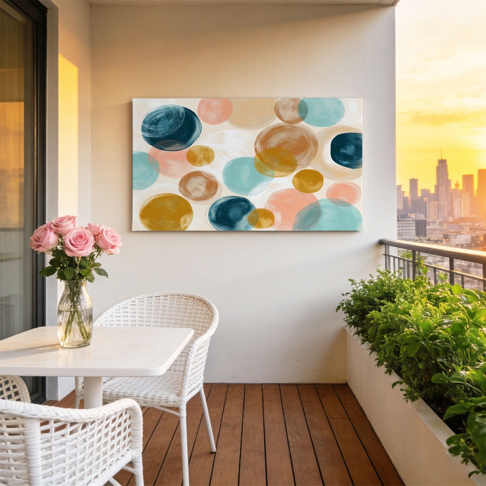 Genérico Cuadro Lienzo Decoracion Moderno Grande Arte Abstracto De Lunares 70x50cm Cuadros Decorativo con Marco, Cuadro Pared para Salon Dormitorio Baño Pasillo Hogar
