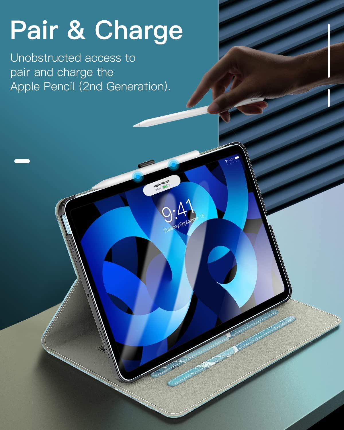 Dadanism Case for iPad Air 5th Generation 2022/iPad Air 4th Generation 2020 10.9 Inch, [Multi-Angle Viewing] Smart Cover Hand Strap, Auto Wake/Sleep Support Magnetic Charge, Fog Blue (P723314119601)