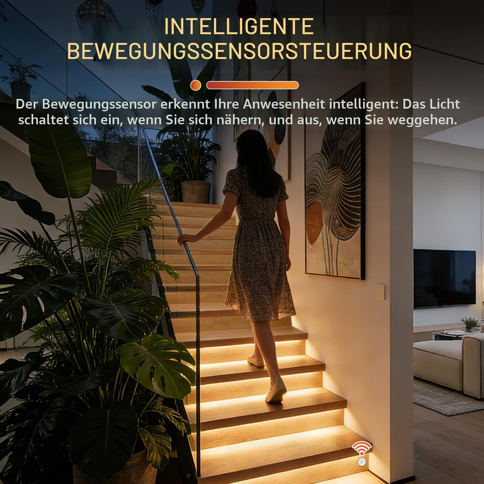 Intelligente Treppenbeleuchtung 13 Stufen Warmweiß 3000K | Bewegungsmelder Treppenlicht mit App & RF-Fernbedienung, Bluetooth Smart Stair Light, COB LED Streifen Indoor
