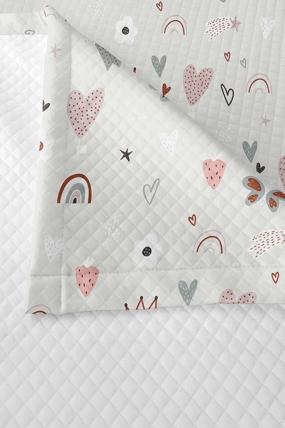 SODEF Bedding Set Pink and Gray Pastel Colors, Heart, Butterfly and Crown Design, Single Size Quilt Set for Girls, Cotton Polyester Blend - Multicolor, One Size