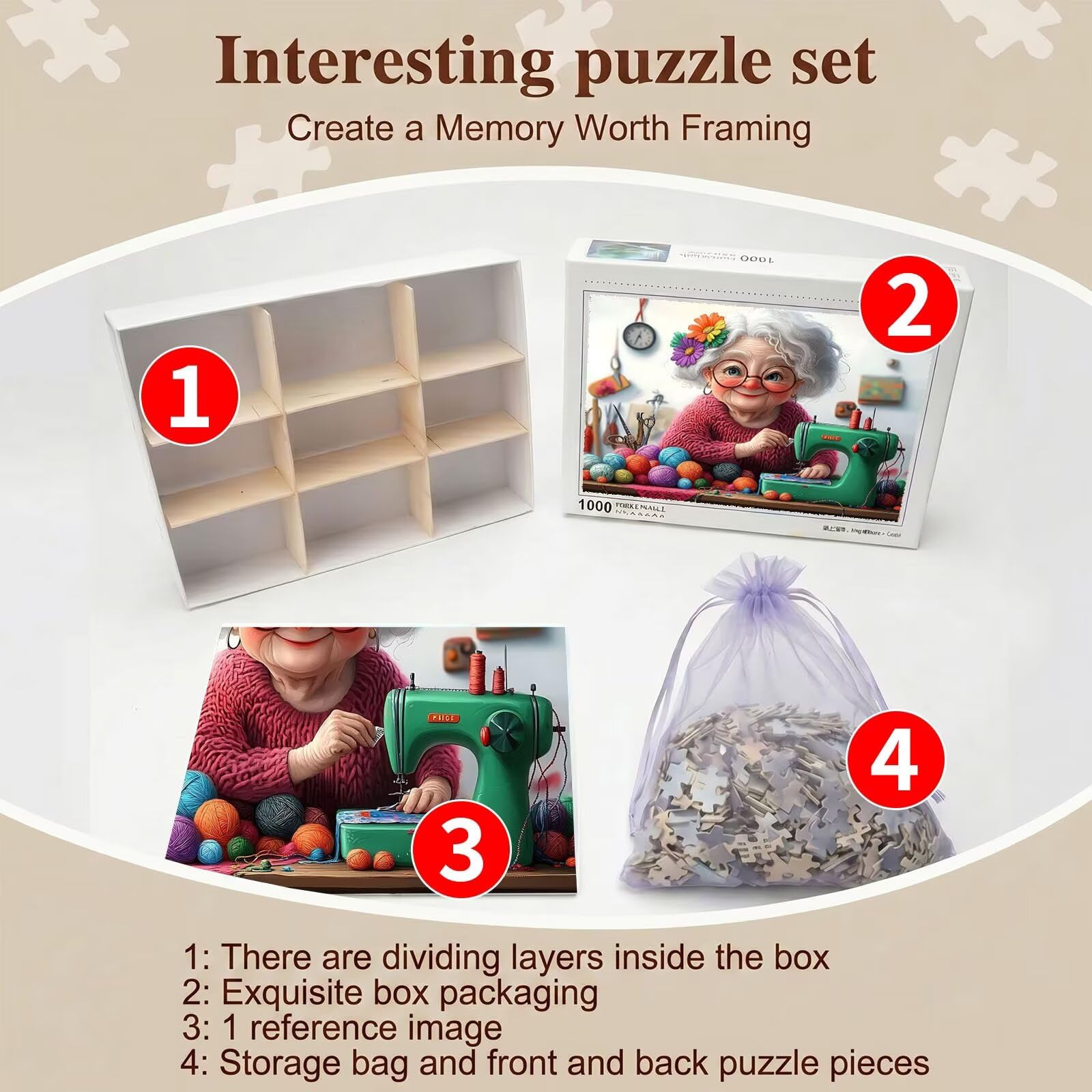 Puzzle 4000 Pezzi Classici, Puzzle Nonna gomitolo di filato 141 x 87 cm, Gioco Educativo e Antistress in Legno con Poster Incluso, Ttività Famiglia, Regalo per Appassionati, Decor Parete, f0-622