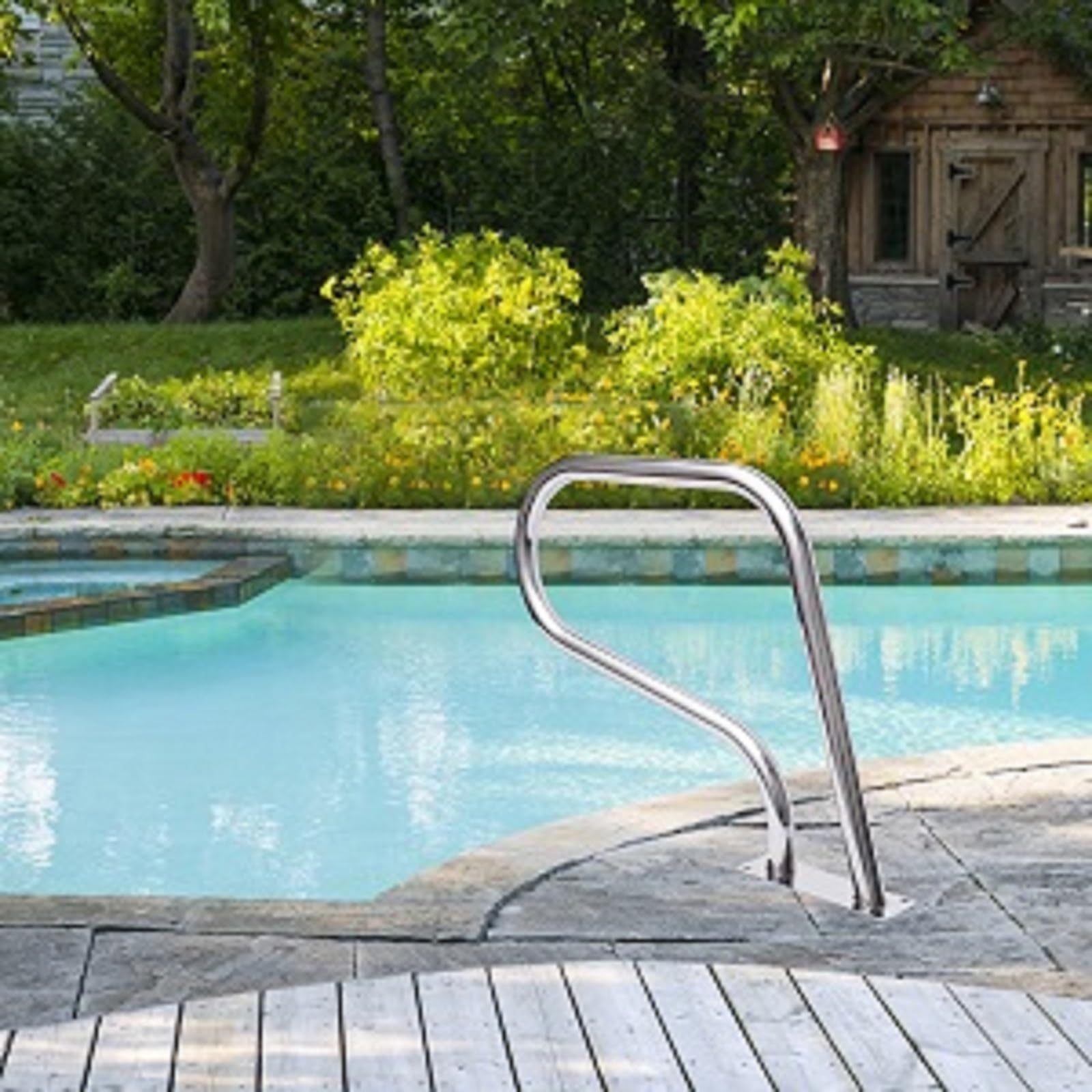 Barandilla de piscina de acero inoxidable, 81 x 58 cm, asa de sujeción para piscina, arco de 120 kg, portátil, ayuda para la entrada, diseño de curvas con cubierta de agarre para piscinas, spa y