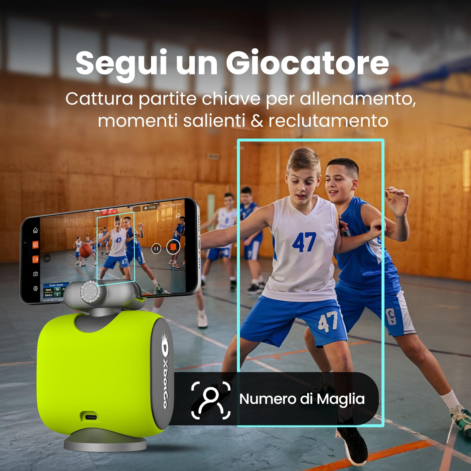 XbotGo Chameleon Action Cam 4K 60FPS - Monitoraggio Del Calcio E Registrazione Del Basket Per Gli Action Cam Per Sport Di Squadra, Live Streaming, Compatibile con iOS E Android (Grafite Lava)