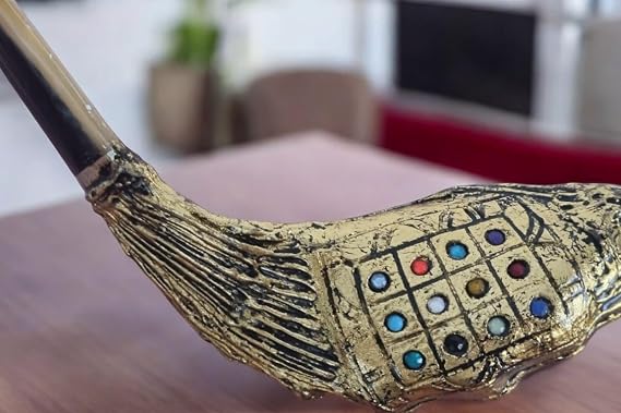 12 Tribes Breastplate (Hoshen) Gold Plated Ram's Ram Horn Shofar - Authentic Kosher Shofar from Israel - Includes Free Perspex Stand - 12-14 Inch