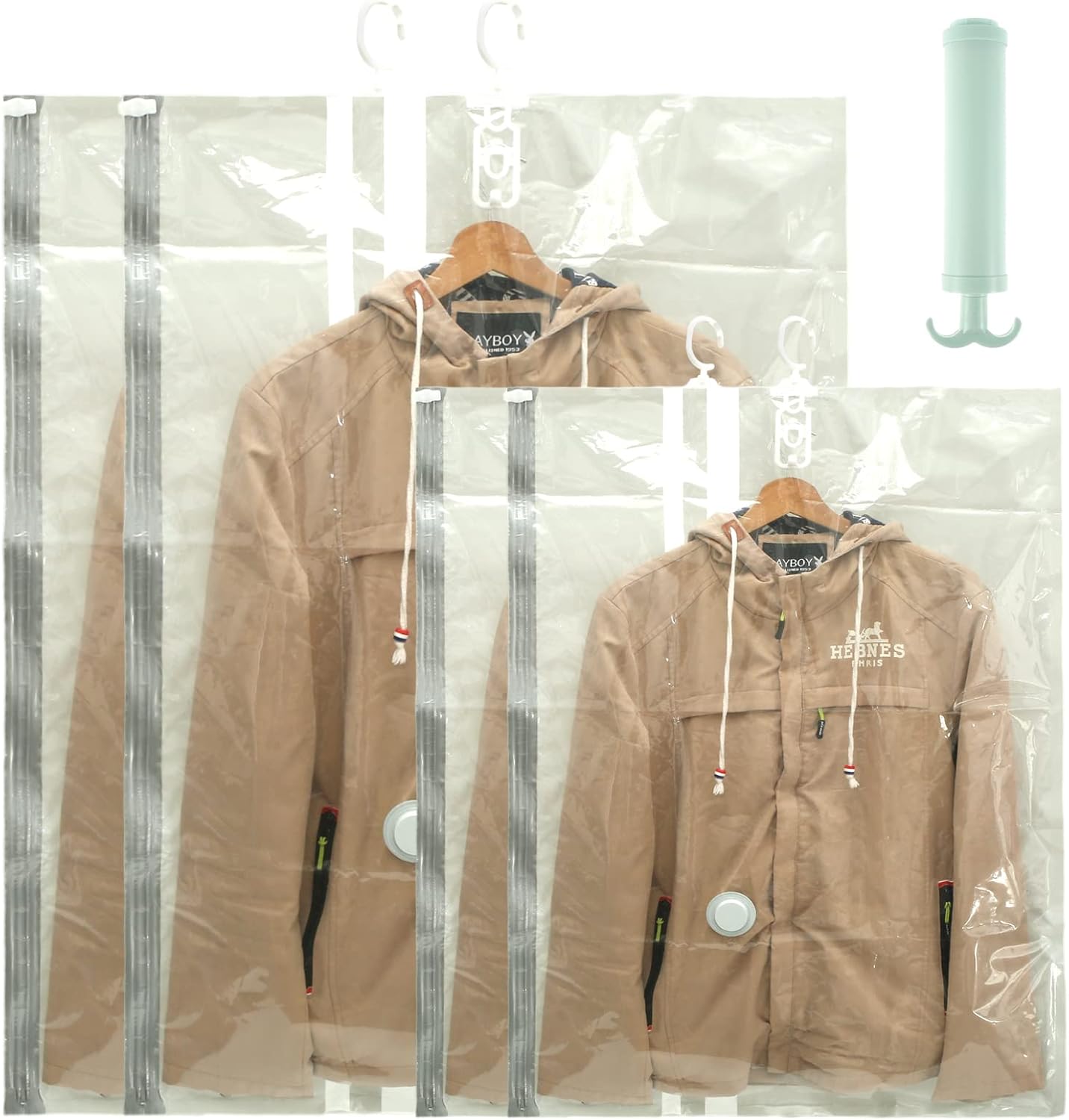 4Pcs Vacuum Storage Bags with Hand Pump 360° Rotating