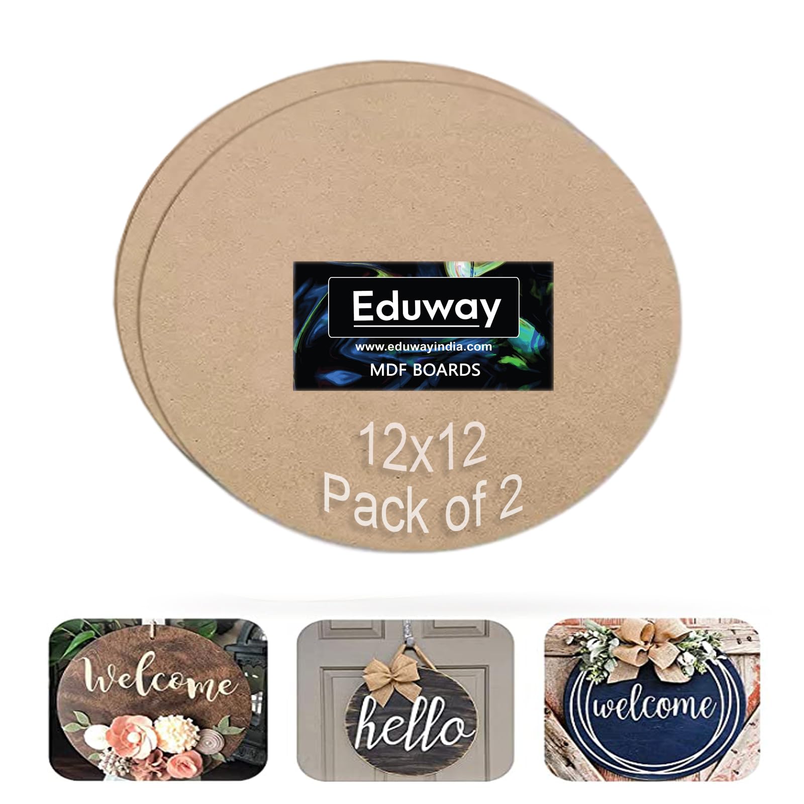Eduway® 12 Inch Round MDF Board for Mandala, Lippan, Resin Art & Craft, 4mm Thick,Pof 2 Premium Cardboard Material for Artists, Art & Craft - Hard Cutout in Small and Large Sizes (25x25 cms)-image-34