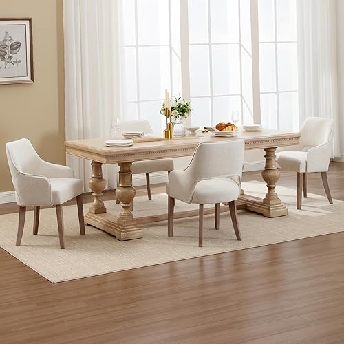 Miniatura 7 de DM Furniture Juego de 6 sillas de comedor tapizadas de lino sillas laterales con patas de madera para sala de estar comedor dormitorio restaurante