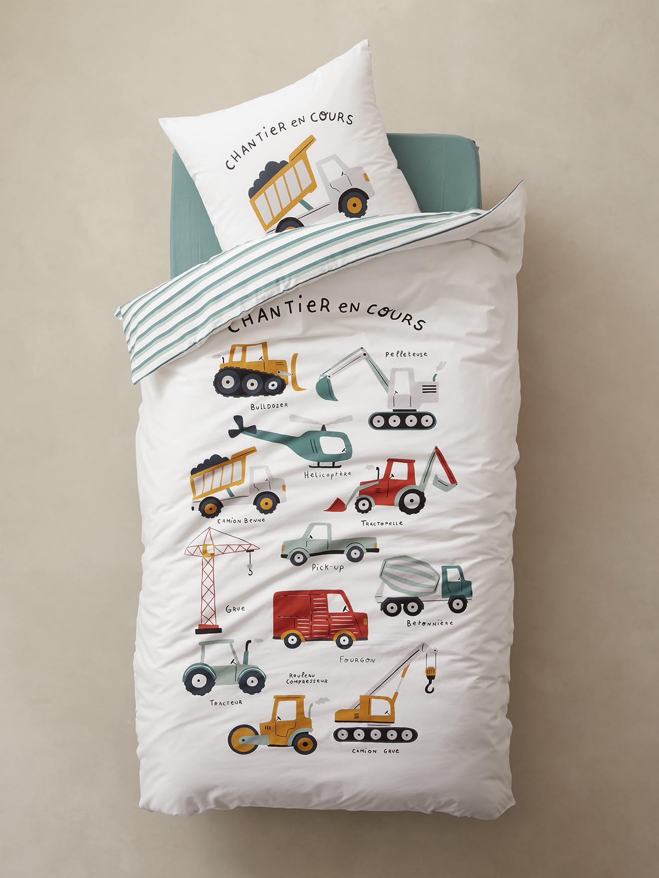 VERTBAUDET Parure Enfant Magicouette Quel Chantier ! Coton Blanc imprimé 140X200