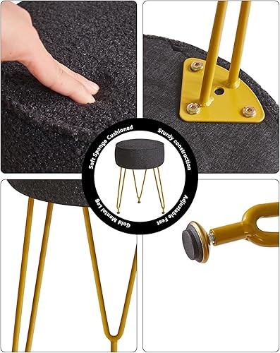 Miniatura 7 de IBUYKE Reposapiés otomano redondo de terciopelo teddy, mesa auxiliar de tocador de maquillaje, asiento de mesa de tocador de terciopelo, puf