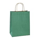 BagDream 25Pcs Gift Bags 8x4.25x10.5 Kraft Paper for Gifts, Shopping Retail Merchandise Grocery Sacks, Green Stripes Paper Bags with Handles Bulk Medium