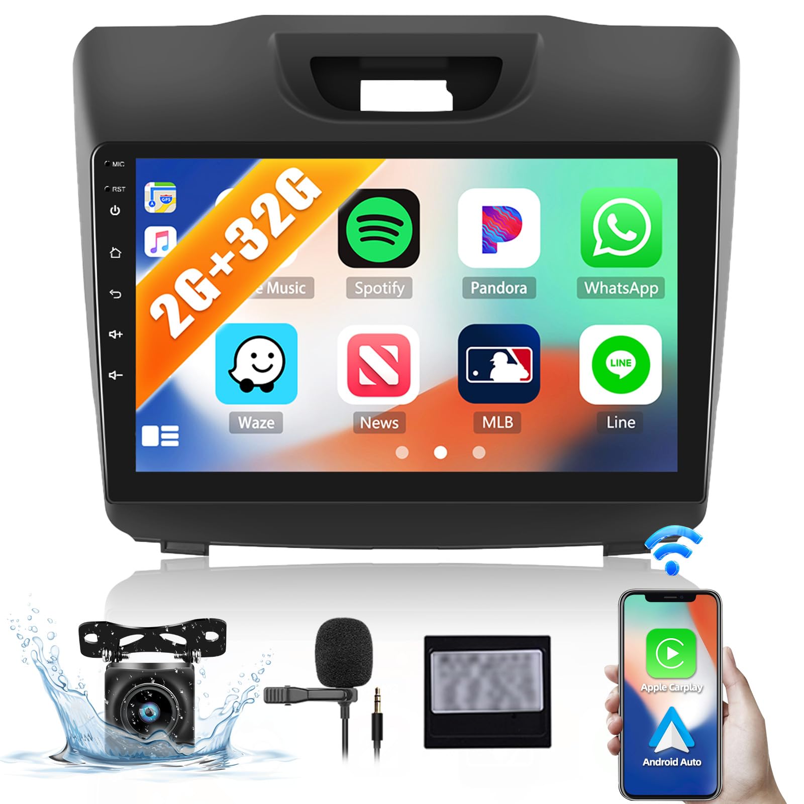 CAMECHO 2G+32G Android 13 Car Stereo for Isuzu D-MAX 2012-2018, MU-X 2013-2017 with Wireless Carplay Android Auto 9" Touch Screen Car Radio with GPS Sat Nav WiFi Bluetooth FM Backup Camera Mirorr Link