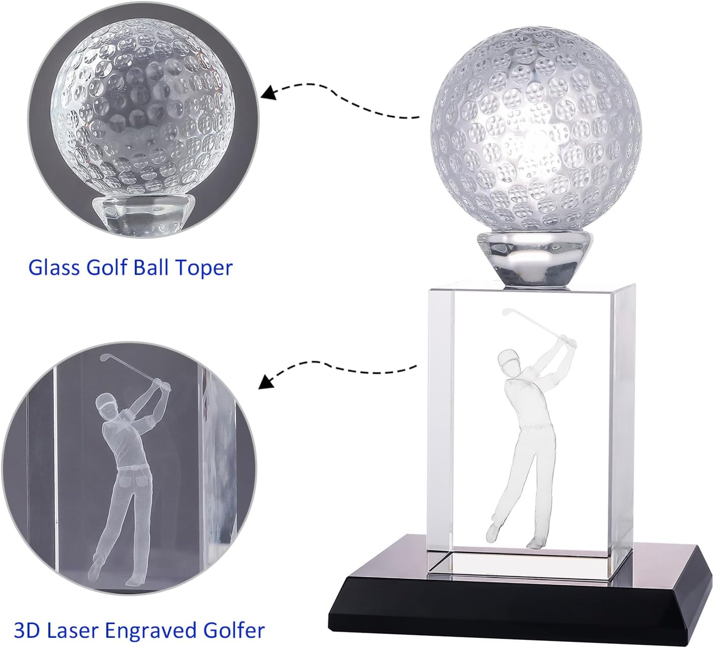 LONGWIN Glass Golf Trophy, Funny Golf Trophies for Tournaments, Sports Competitions, Parties, Golf Centerpieces for Table