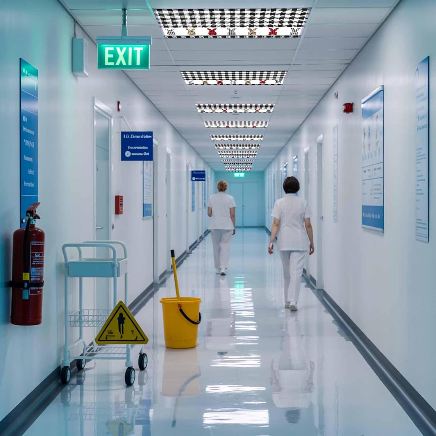 Easter Fluorescent Light Covers for Ceiling Lights 4x2 feet,4 Pack Magnetic Light Filters for Classroom,Cartoon Leopard Print Buffalo Plaid Rabbits Fluorescent Lamp Shade Panel for Office School Drop