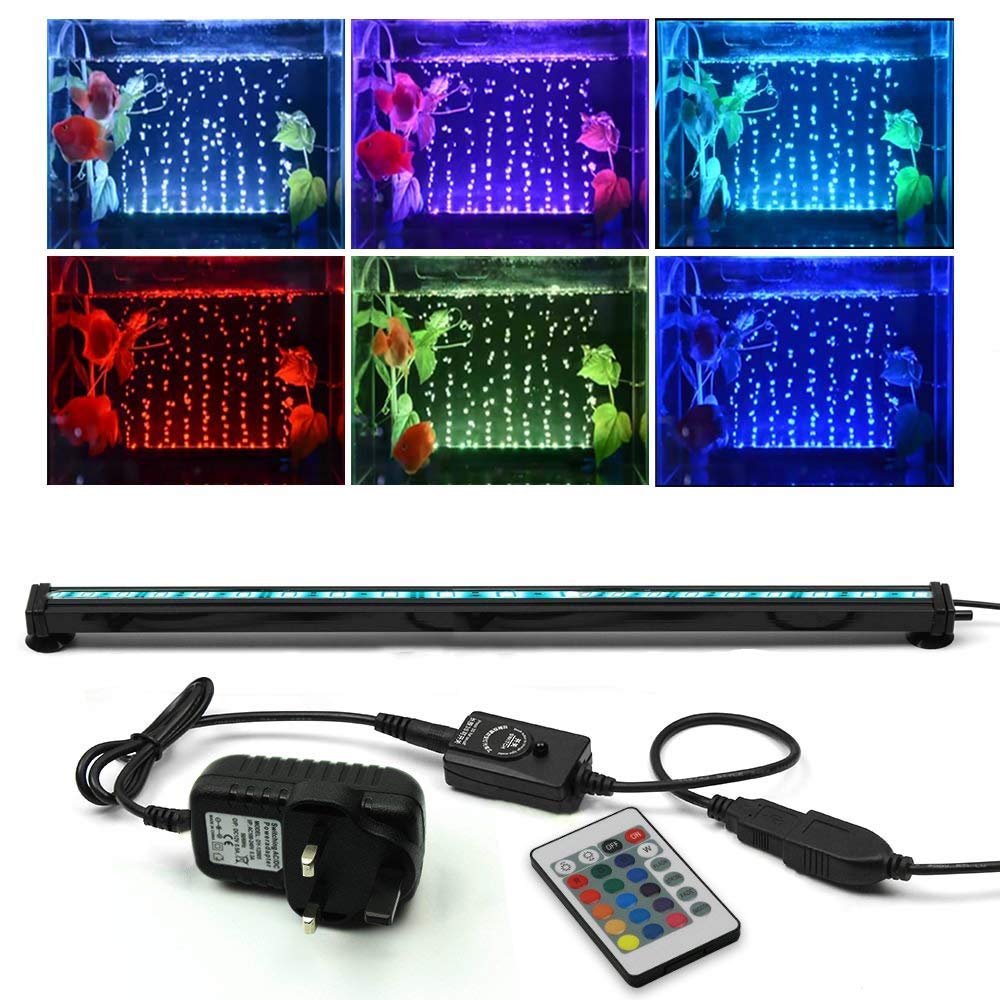 Fish Tank Light Waterproof Aquarium Lights Remote Control 5050 LED Color Changing 52cm 20.5inch Air Bubble lights with 24key controller for Fresh and Saltwater Aquarium