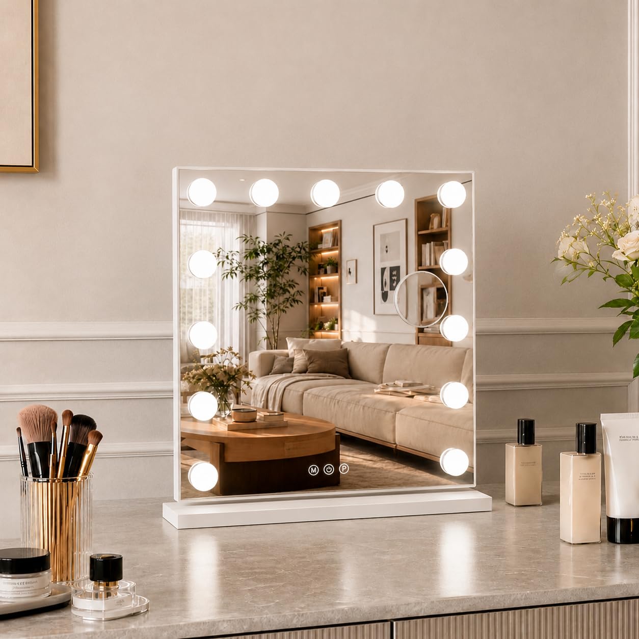 Koonmi Hollywood Specchio da trucco a LED, 55 x 48 cm, touch screen, 15