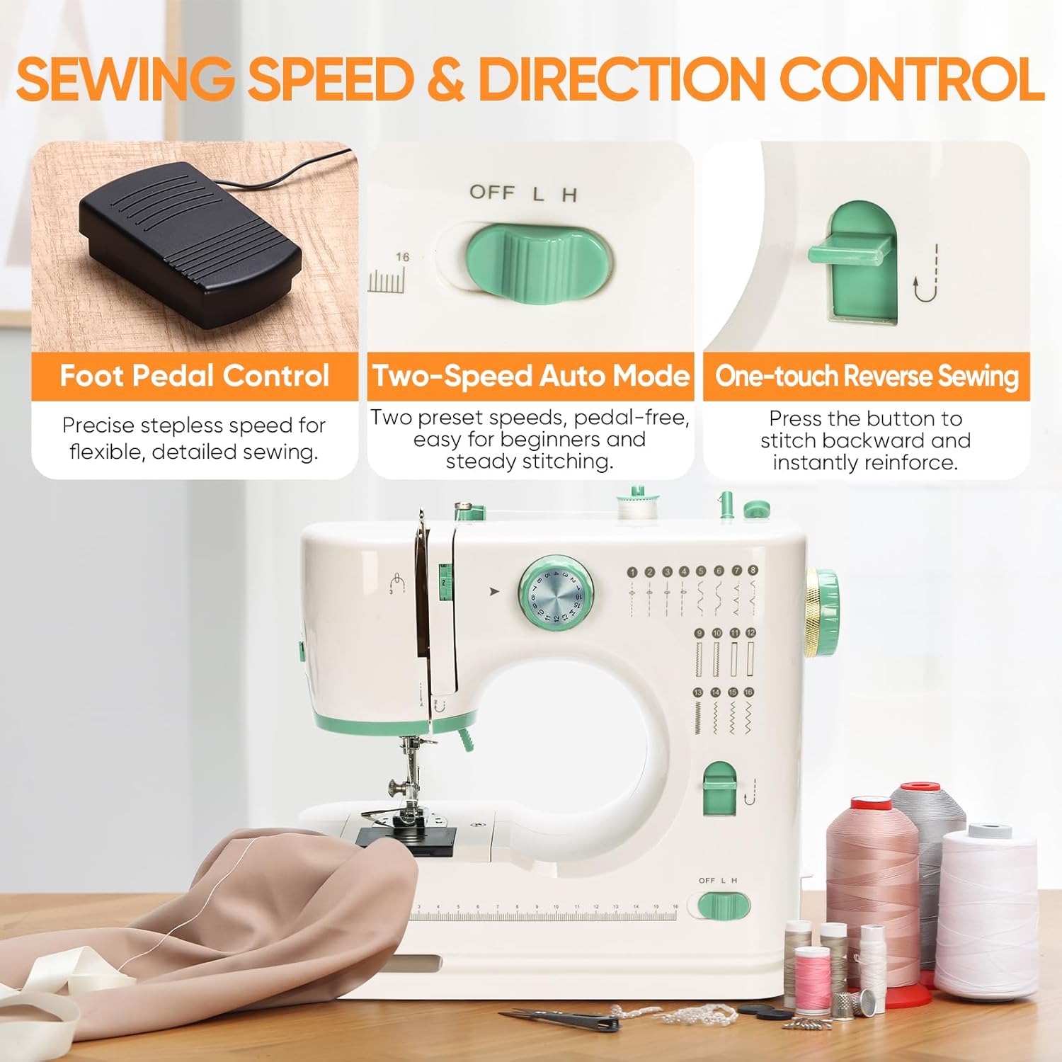 Mini Dual-Speed Sewing Machine Double Needle & Double Thread 16 Stitch Modes Beginner-Friendly Household Sewing Machine, ldeal for Adults & Beginners