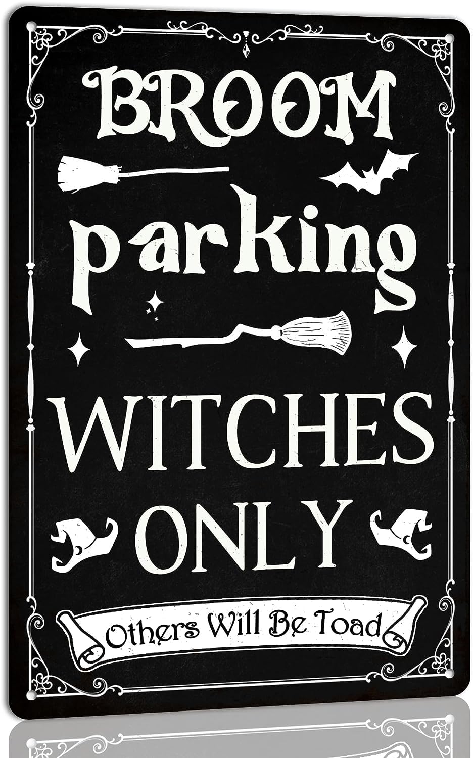 rayprint Broom Parking Witches Only Metal Tin Sign Halloween Decorative Bar Home Kitchen Wall Decor Retro Halloween Party Decor 8x12 Inch
