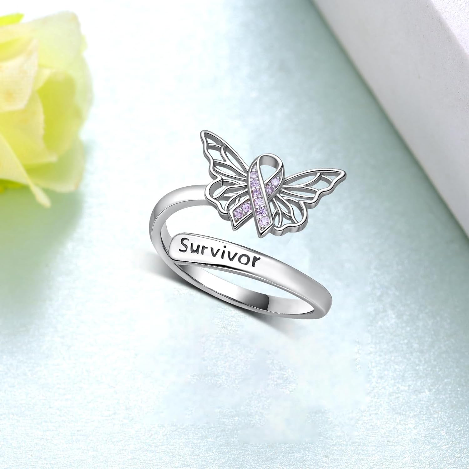 Breast Cancer Awareness Ring 925 Sterling Silver Cancers Survivor Ring Adjustable Breast Cancer Survivor Gifts for Woman