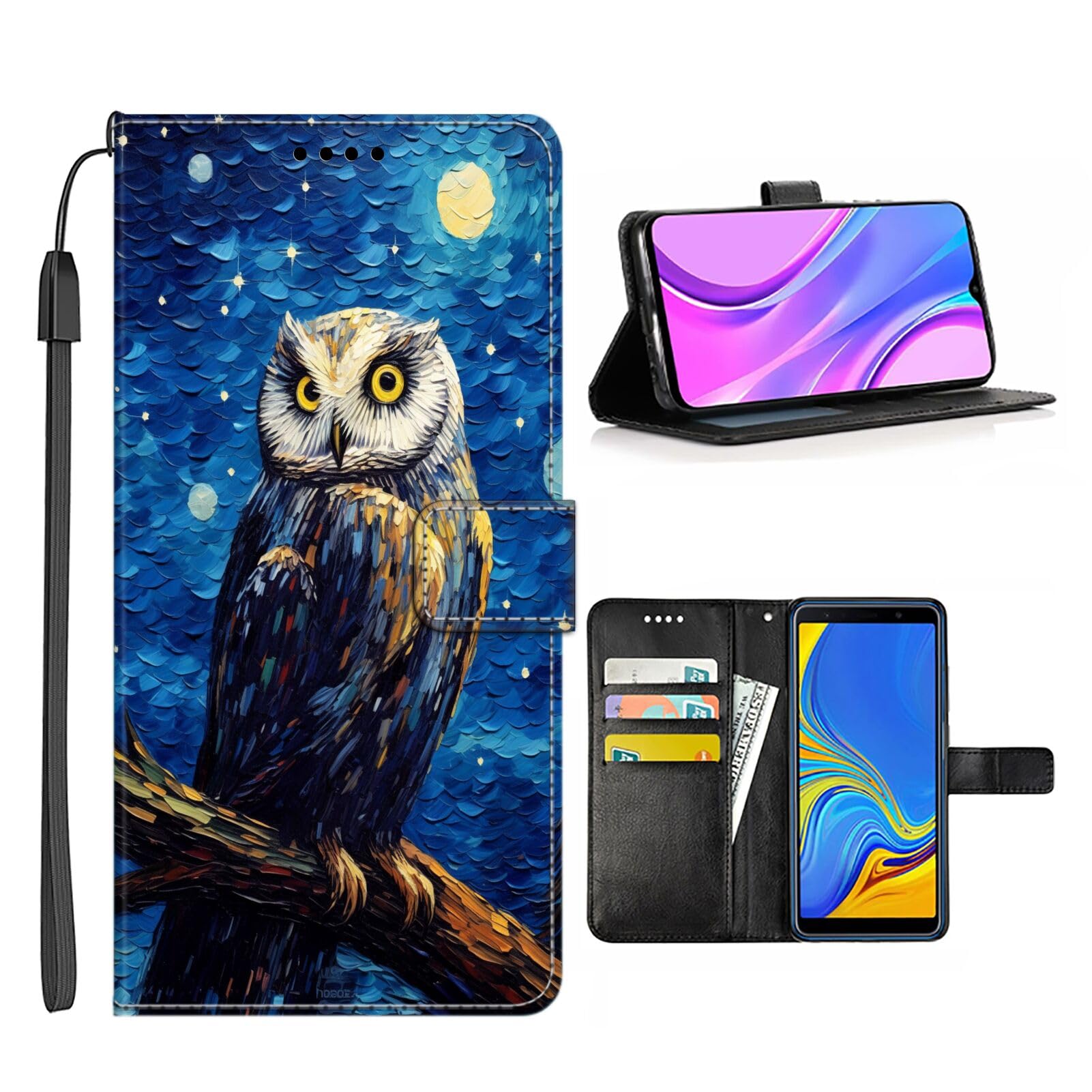 Elgzigok Wallet Phone Case for iPhone 13 Pro with Owl-aa21 - Stylish and Functional PU Leather-Free Smartphone Case with Card Holder Multicolor