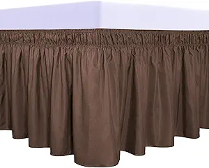 PureFit Wrap Around Ruffled Bed Skirt with Adjustable Elastic Belt - 18 Inch Drop Easy to Put On, Wrinkle Free Bedskirt Dust Ruffles, Bed Frame Cover for Queen, King and C-King Size Beds, Brown
