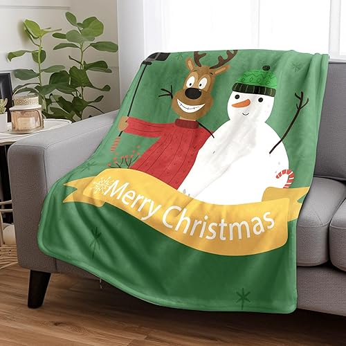 Miniatura 2 de Cartoon Throw Blanket Happy Holiday Merry Christmas Funny Snowman Living Room Bedroom Washable Cozy Flannel Christmas Home Decor Couch
