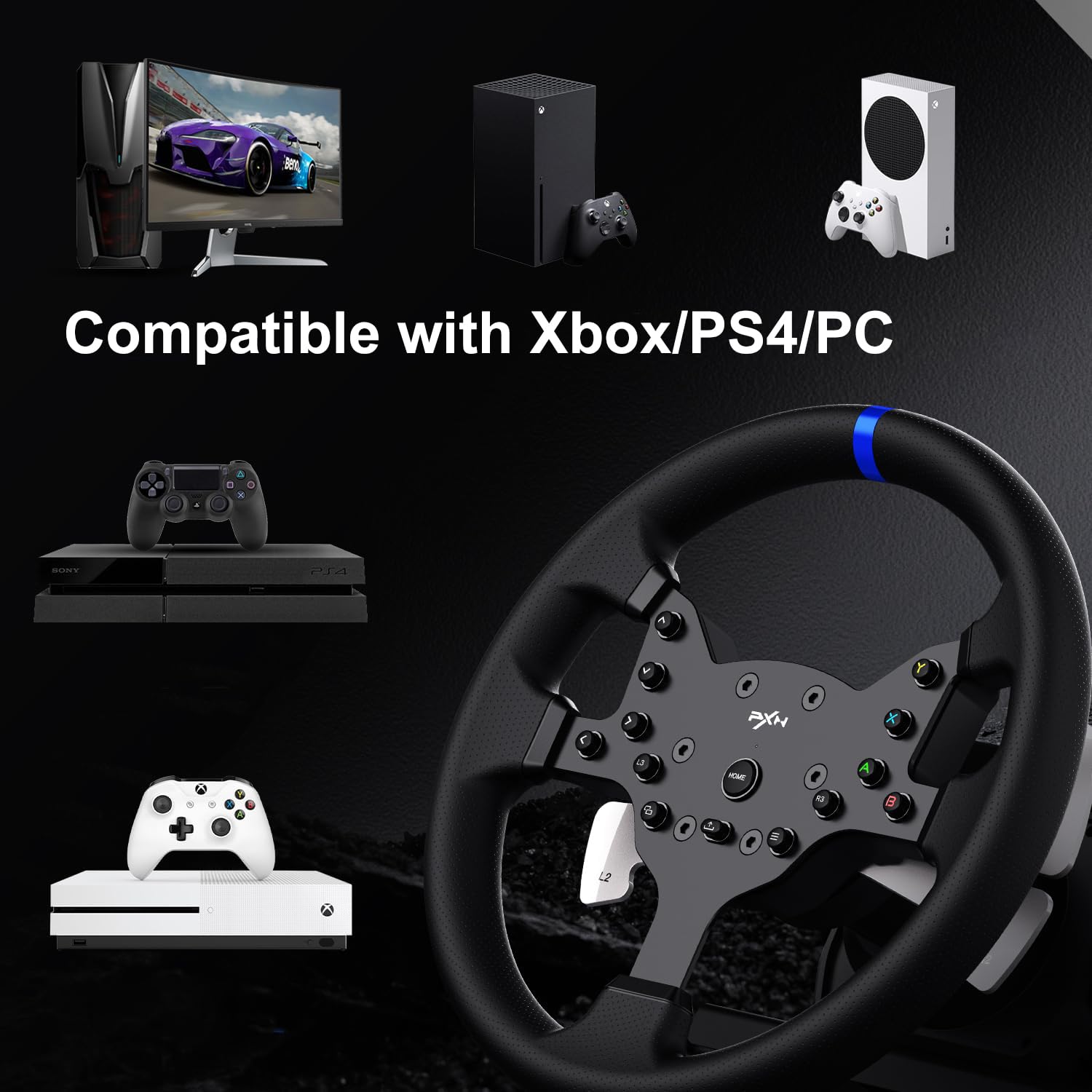 PXN V99 PC Racing Wheel, Real Force Feedback Steering Wheel with Pedals and Shifter, Detachable 270/900 Degree Race Steering Wheel Simulator for PC, Xbox One, Xbox Series X/S, PS4