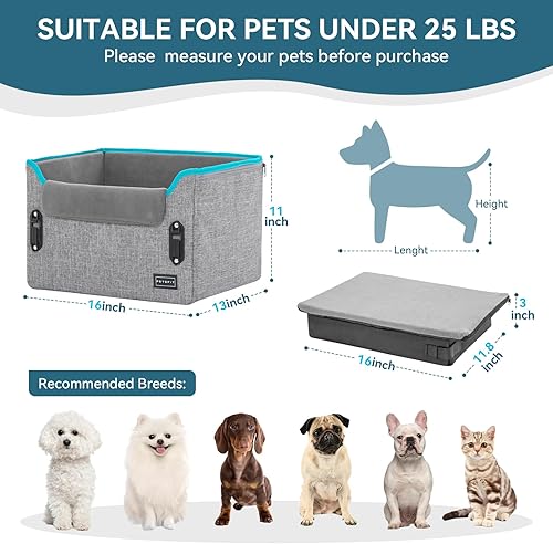 Vista 93 de Asiento de automóvil PETSFIT para perros pequeños, asiento de seguridad portátil para perros con correa de clip, correas ajustables adecuadas