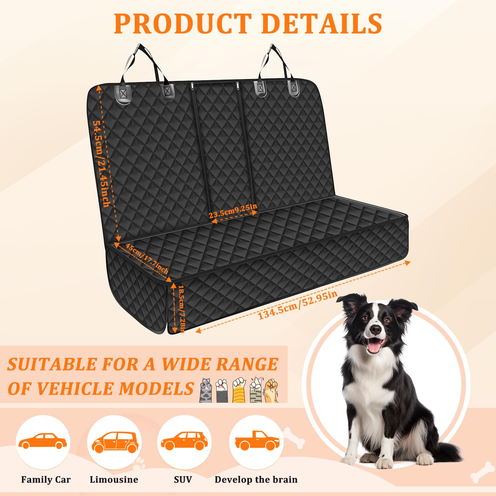 Hundedecke Auto Rückbank Wasserdicht Kindersitzunterlage Kompatibel mit Kindersitz und Hundegurt rutschfeste wasserdichte Autoschondecke mit ISOFIX Kompatibel mit Meisten Autos, SUV und LKW