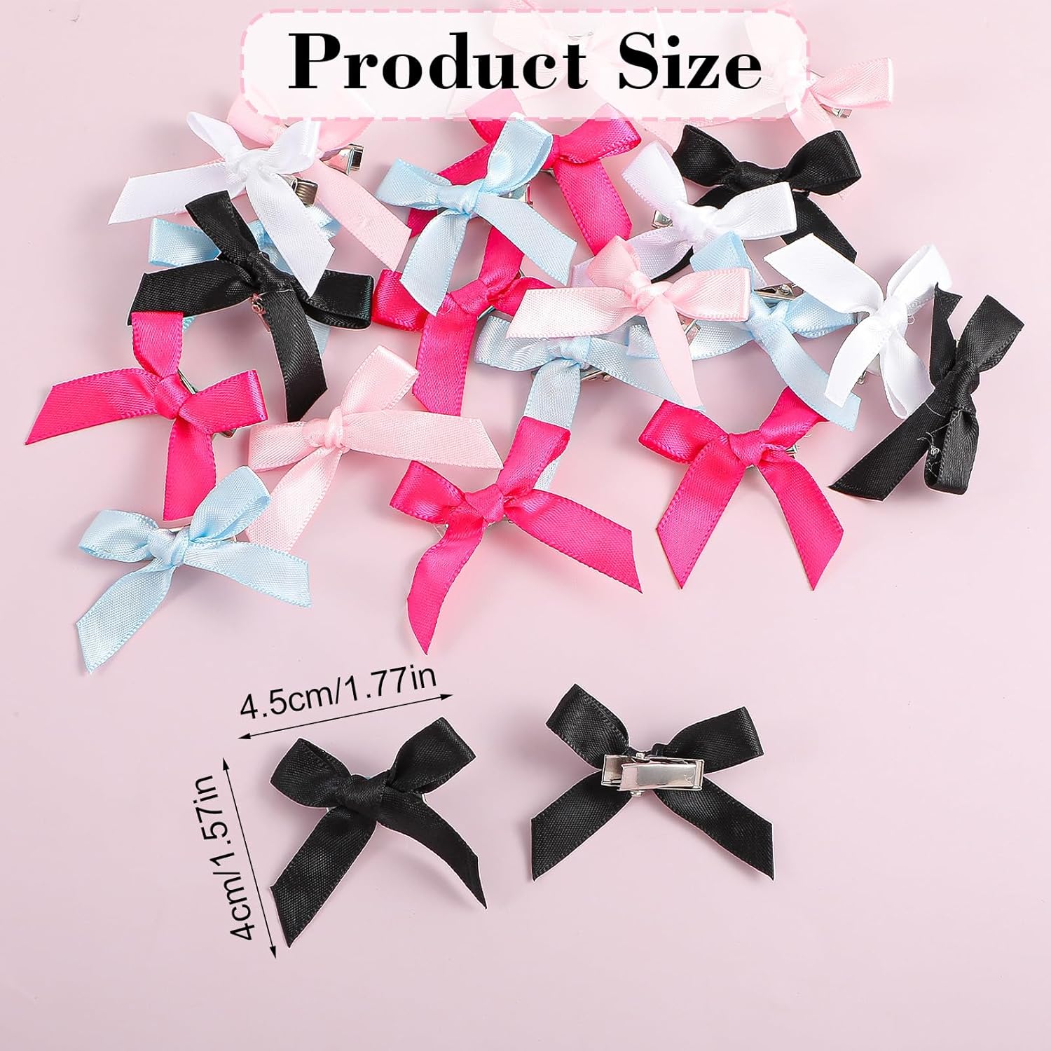 50PCS Mini Hair Bows Clips Colors Mixed Small Hairs Bows for Girly Cute Bow Hairpin Knotbow Ribbon Hairclips for Hair Design Pink Satin Bow Hairclips Hairs Accessories for Women - Image 2