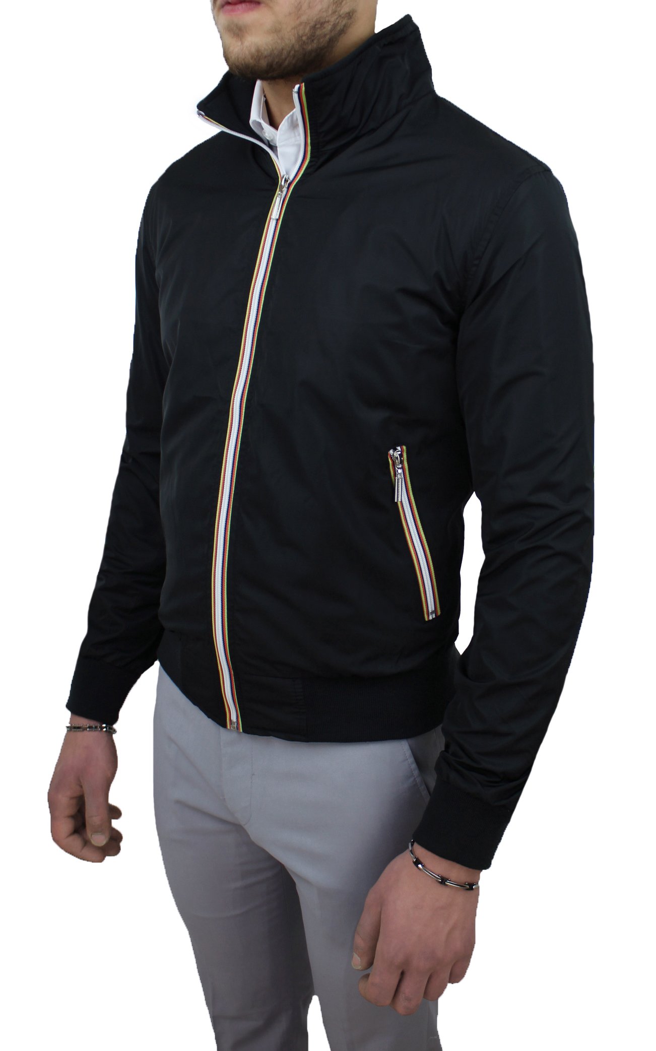 Evoga Giubbotto Giacca Uomo Codice Articolo 392115 Primavera Estate Slim Fit Tecnico Impermeabile Cerniera Manica Lunga Tasche Laterali con Zip Foderato Interno