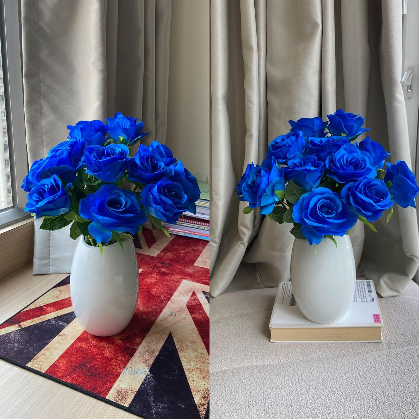 12 PCS Rose Artificial Silk Flowers, Fake Roses with Long Stems Realistic Faux Rose Flower Bouquets for Home Wedding Decoration Party-Sapphire Blue - Image 5