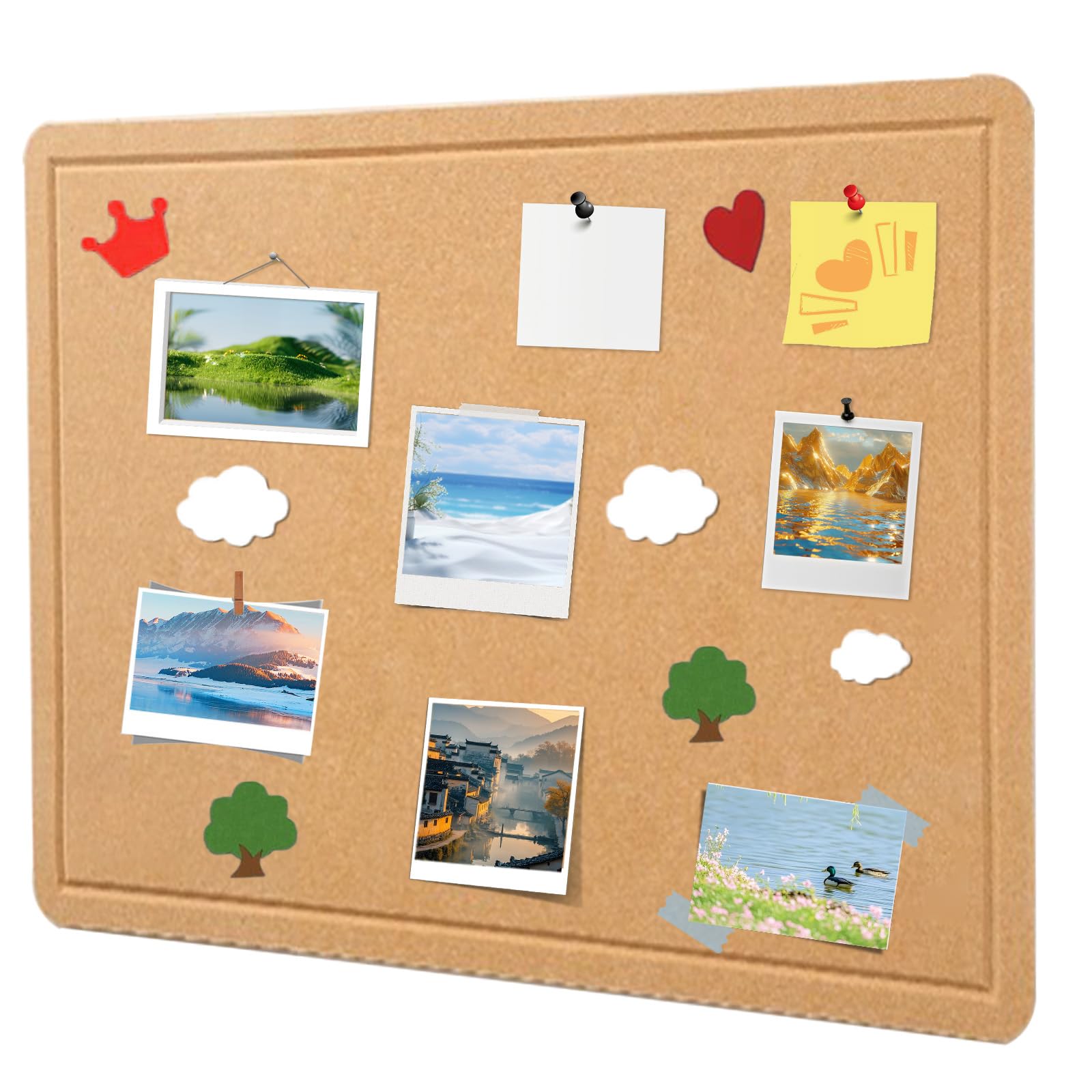60 x 40cm Large Cork Board, Large Felt Pin Notice Board, Decorative Cork Wall Made of Felt, 0.9cm Thick, Foldable Photo Board with Self-Adhesive Tape, Felt Self-Adhesive Vision Board, Felt Pins