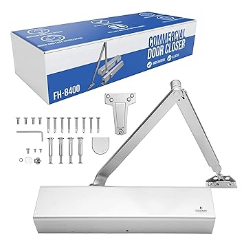 Commercial Door Closer FS-8400 - Heavy Duty Adjustable Grade 1 Standard Automatic Door Closing Hinge - ADA Compliant UL & CUL UL10C Listed - Aluminium Finish - High Traffic - Fitting Instructions