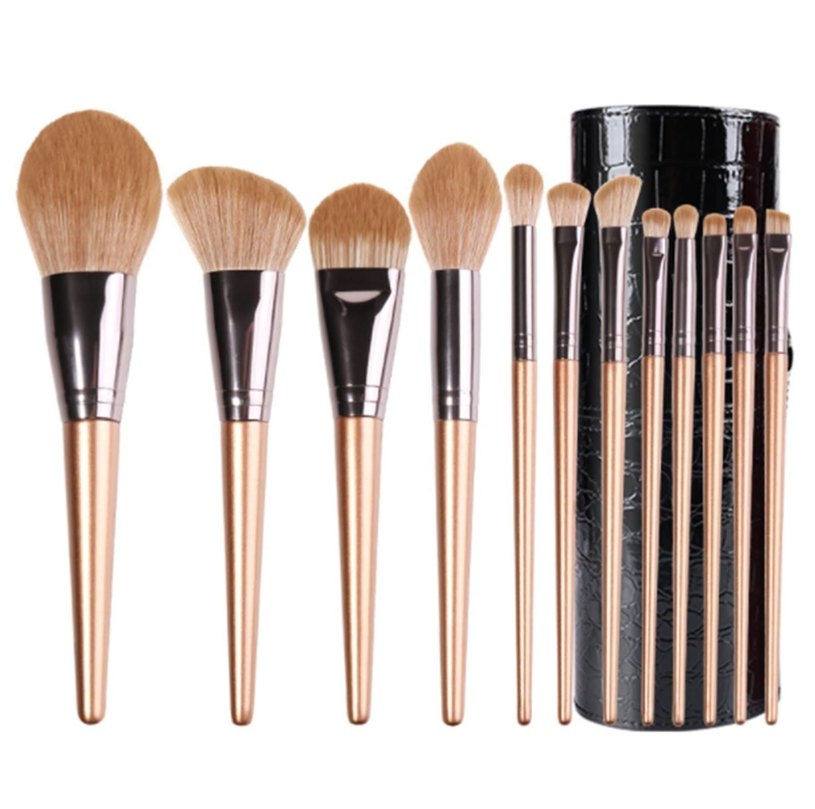 Pinceaux Maquillages Ensemble De Pinceaux De Maquillage 12 Pièces for Fond De Teint, Fard À Paupières, Pinceaux De Contour du Visage Pinceaux Cosmétiques(Gold-Brush Bucket)