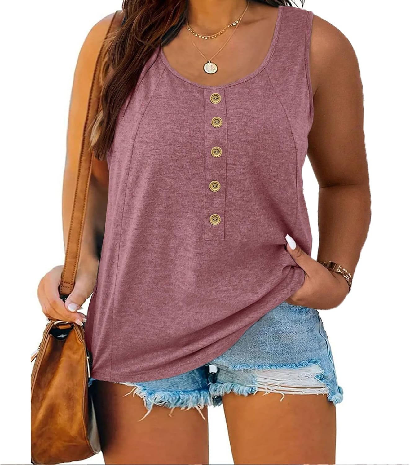 Womens Tank Tops Cami Sleeveless Camisole Blouse Button V Neck Summer Tanks Fashion Beach Vacation Clothing Outfits
