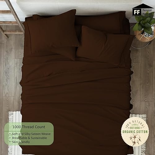 Miniatura 4 de Femini Fashion Bolsillos extra profundos de 1000 hilos, 100% algodón orgánico certificado GOTS, bolsillo profundo de 18 pulgadas, juego de sábanas