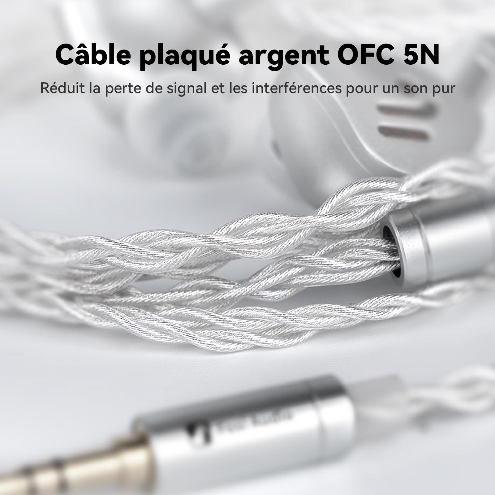 Fosi Audio IM4 Écouteurs Intra-Auriculaires HiFi, Câble Détachable 2 Broches 3,5/4,4 mm Symétrique, Réglage Personnalisé, Écouteurs IEM pour Confort Ergonomique pour Studio/Musique (Argenté)