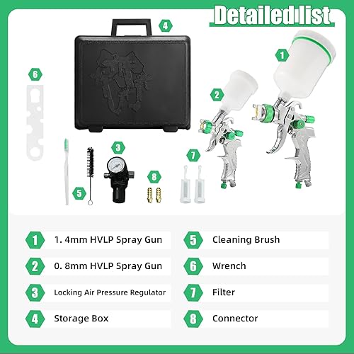 Miniatura 8 de Juego de pistola pulverizadora de aire HVLP con alimentación por gravedad, 2 piezas Pistola pulverizadora de pintura con boquilla de 0,8 mm 150 ml y