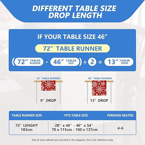 Miniatura 7 de Camino de mesa de invierno de temporada, copos de nieve rojos, decoración de mesa de Año Nuevo, camino de mesa de Navidad, decoración de mesa de