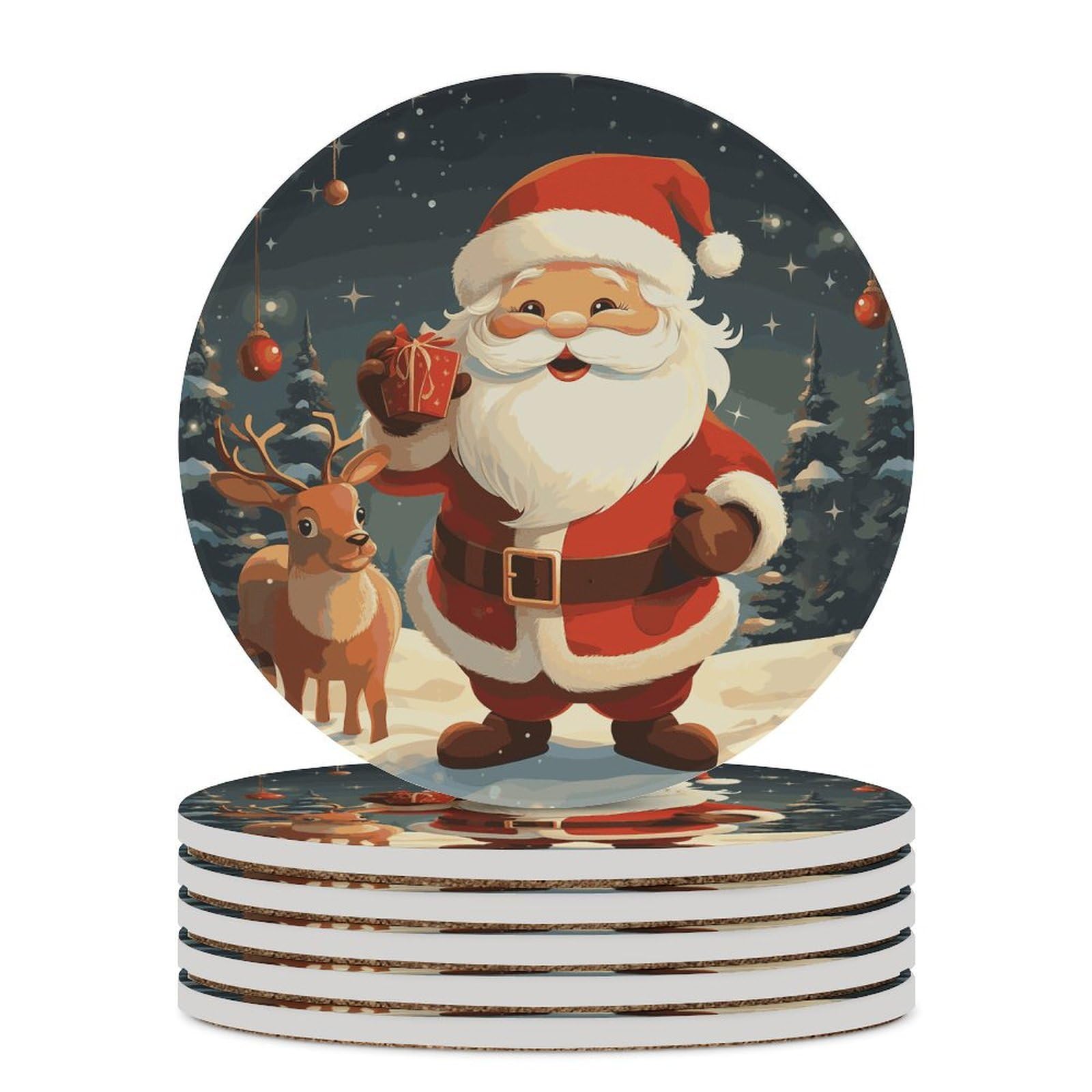 Dessous de verre en céramique motif Père Noël, le coffret de 6 parfait pour vos repas de fête