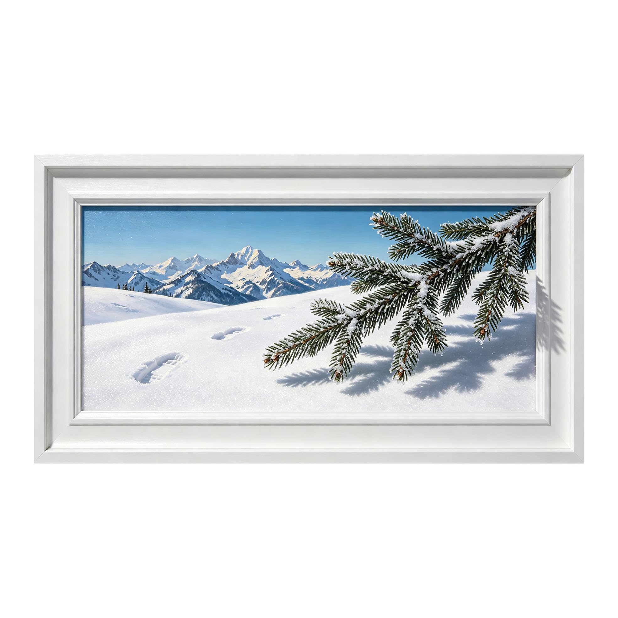 Yzpallescene 3D Framed Wall Art 50cm×100cm Snowy Mountain Alpine Landscape Panoramic Window View Large Size SelfAdhesive Removable Wall Decor Prints Artwork for Living Room Bedroom Office