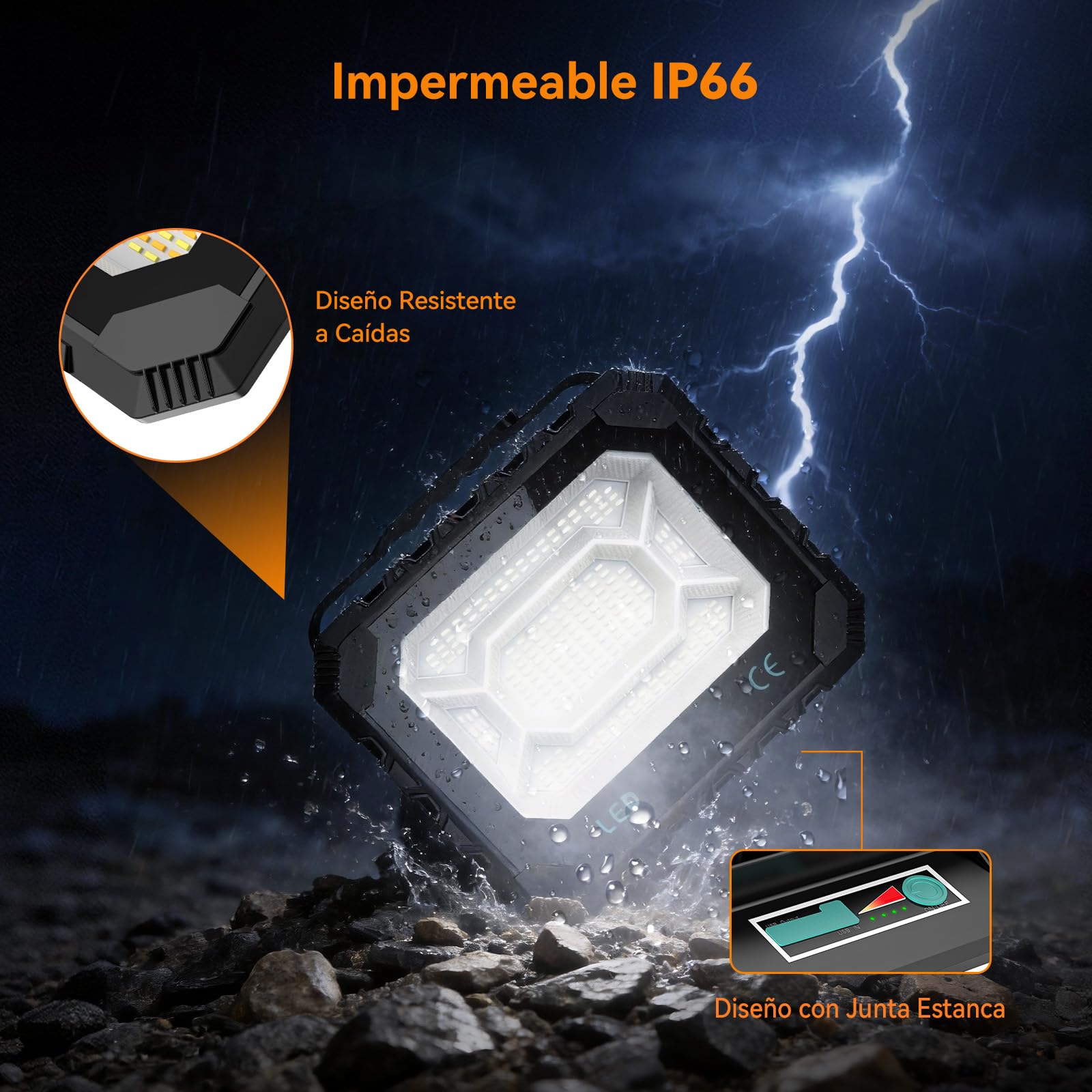 150W Foco LED Recargable Solar, 5 Modos Luz de Trabajo Portátil USB 16000 lm, Foco LED Bateria 16000 mAh, IP66 Impermeable foco solar portatil Magnética para Camping, Trabajo, Pesca, Emergencia
