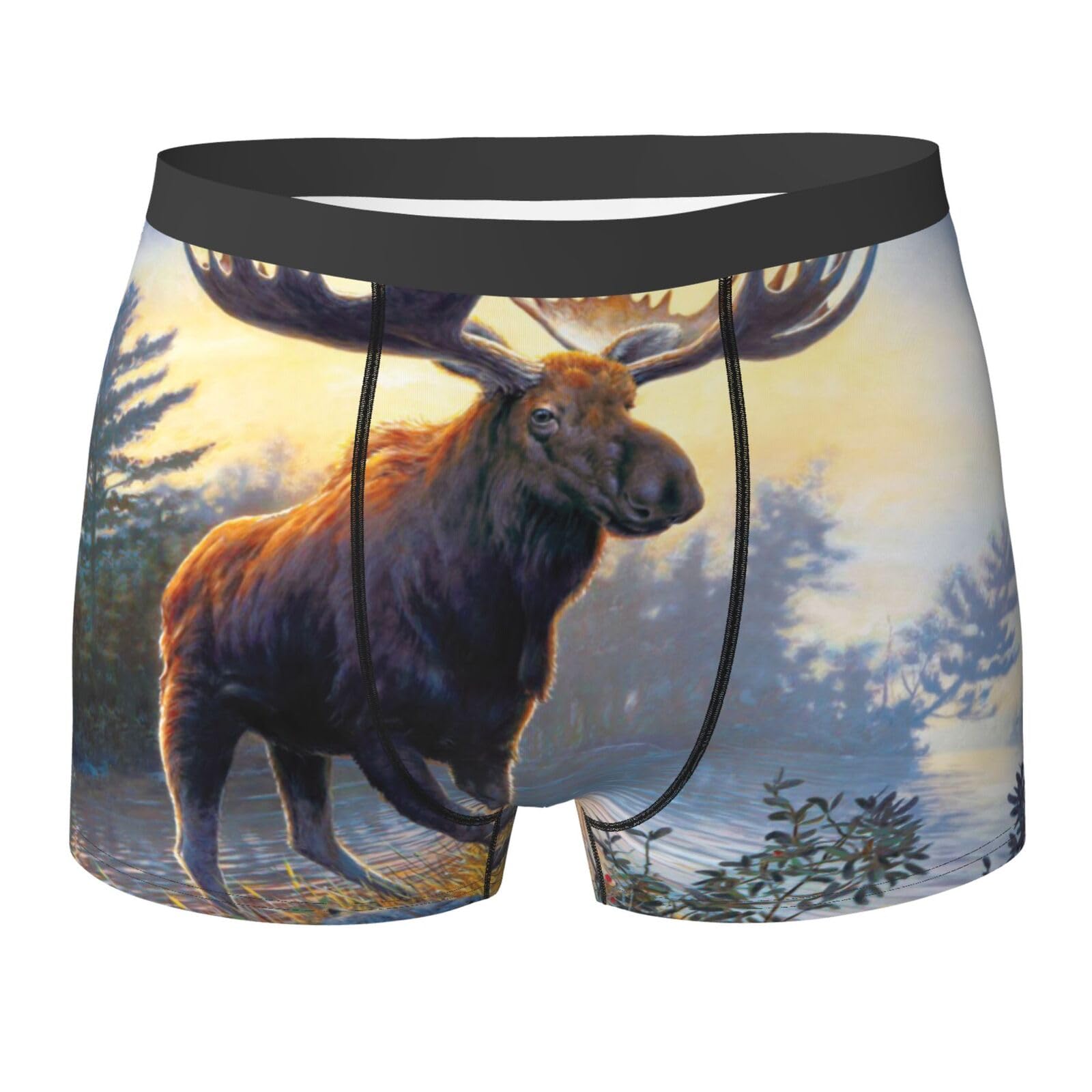 ASEELO Men's Boxer Shorts Animal Northern Moose Boxer Briefs Comfortable Stretch Men Underwear Trunks S